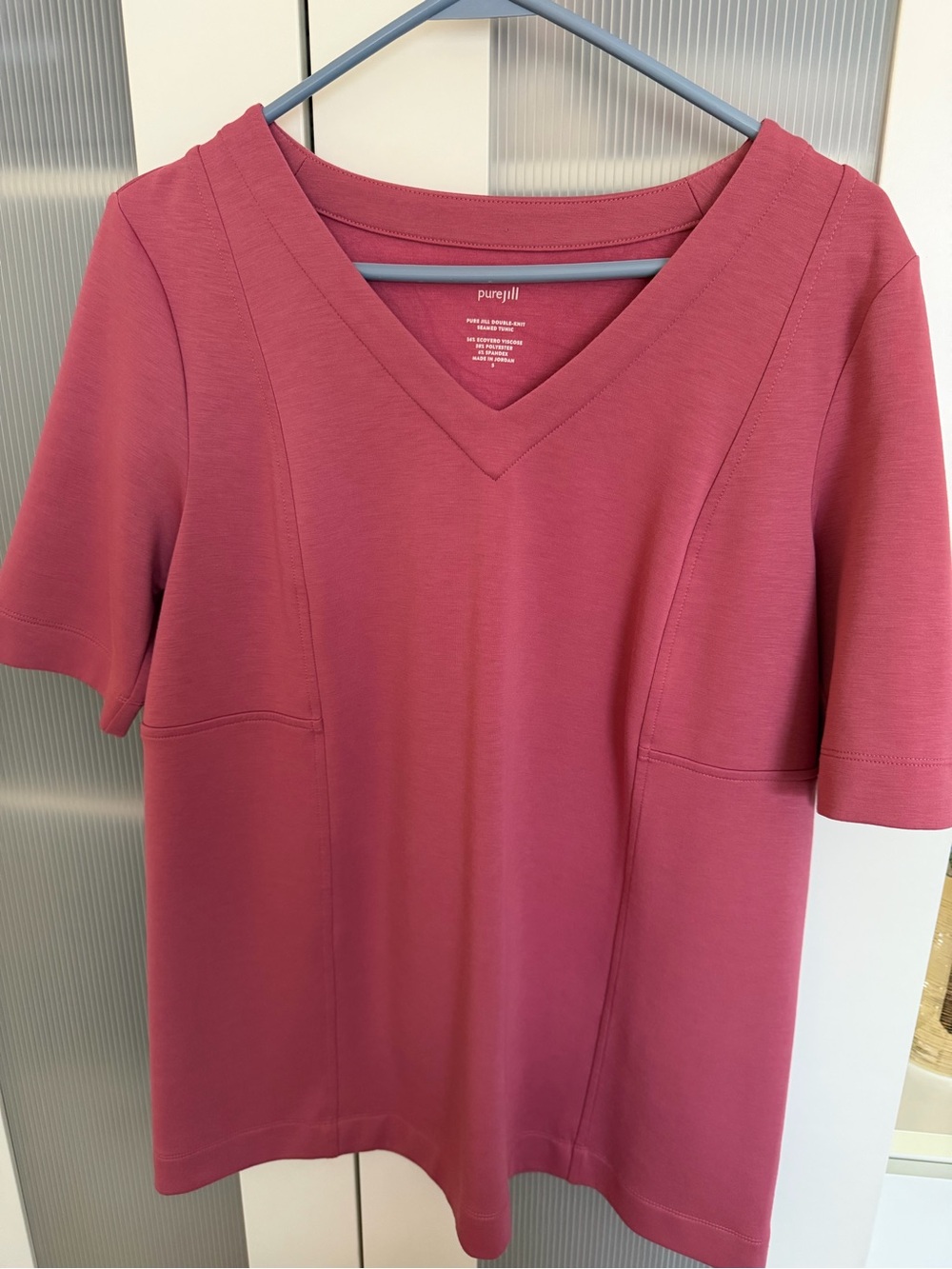 Pure Jill Draped V-Neck Short Sleeve Top in Rose
